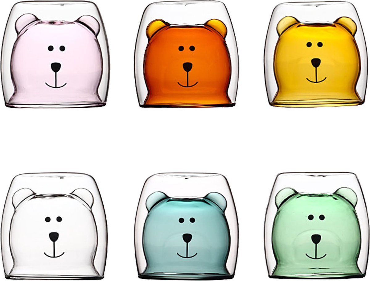 6-Piece Cute Bear Double Wall Glass Set