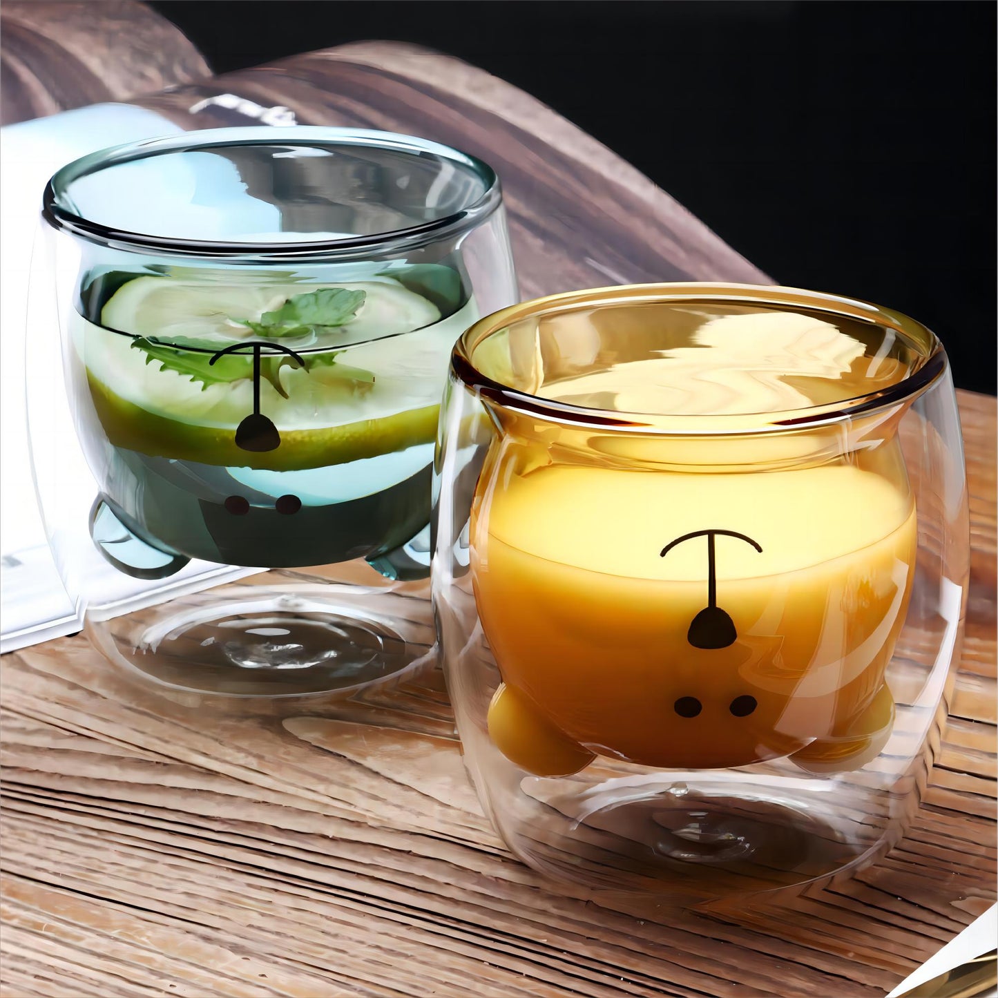 6-Piece Cute Bear Double Wall Glass Set