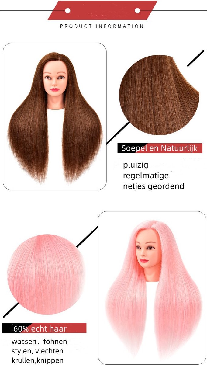 60% Real Hair Mannequin Training Head