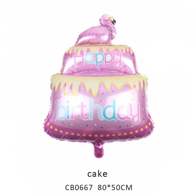 Happy Birthday Flamingo Cake Foil Balloon MOQ 50pcs