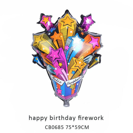 Happy Birthday Firework Foil Balloon MOQ 50pcs