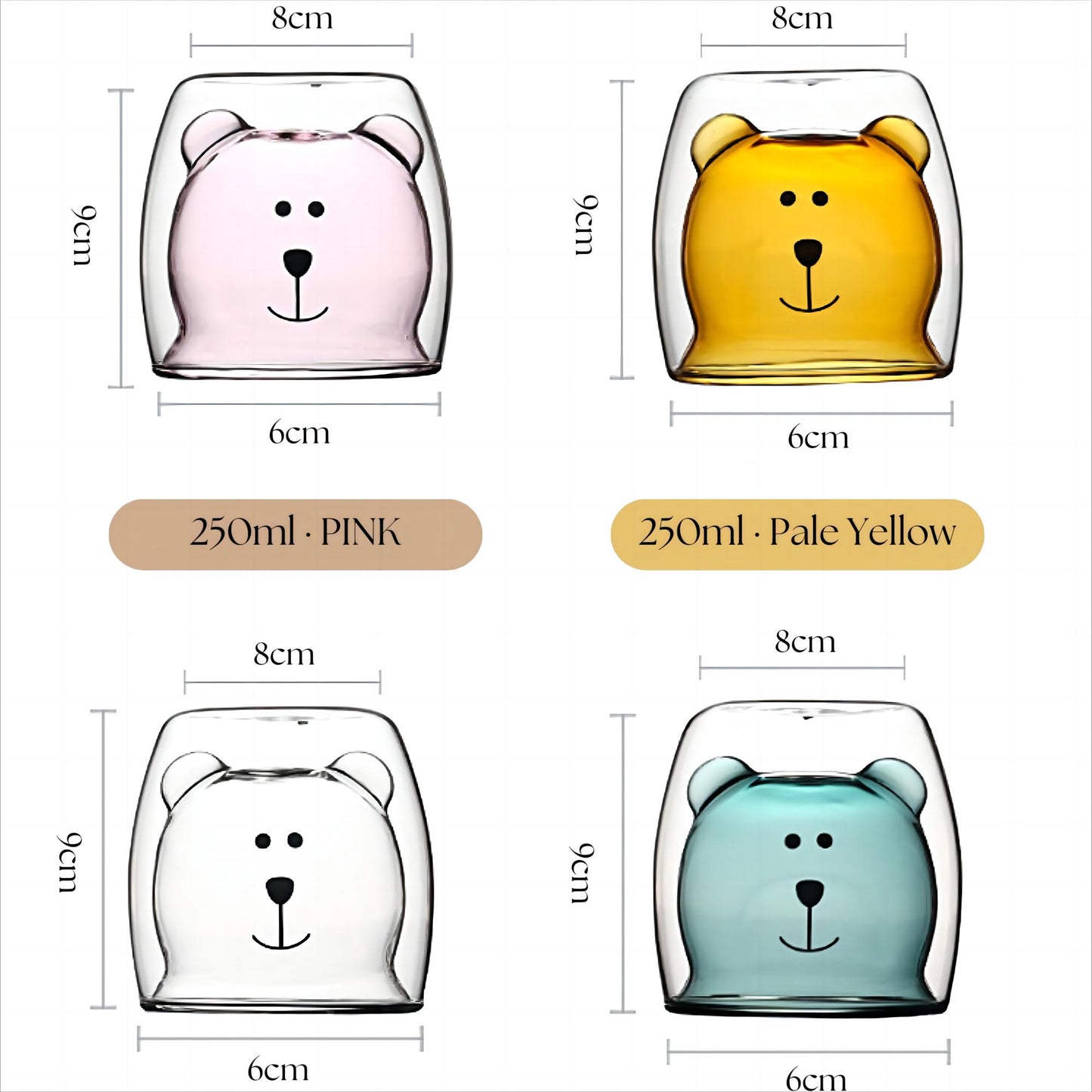 6-Piece Cute Bear Double Wall Glass Set