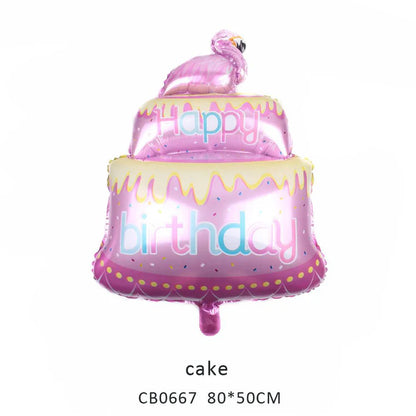 Happy Birthday Flamingo Cake Foil Balloon MOQ 50pcs